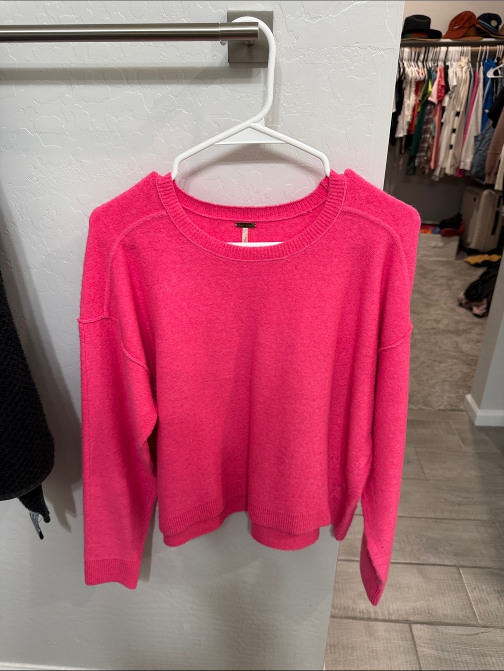 Free People Bright Pink Crewneck Sweater xsmall